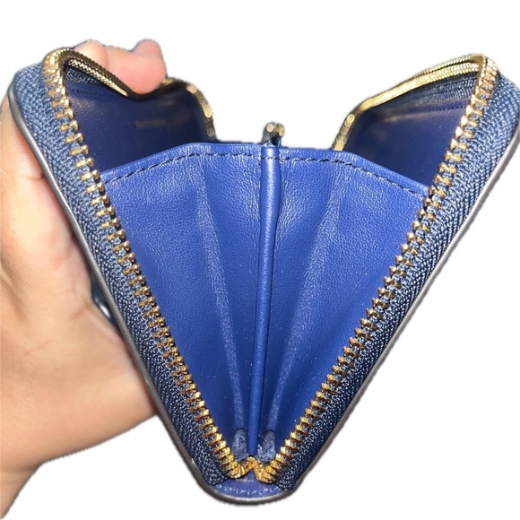 Tory Burch Peace Zip Continental Leather Wallet Navy Sea Retro Love Design - Picture 10 of 12